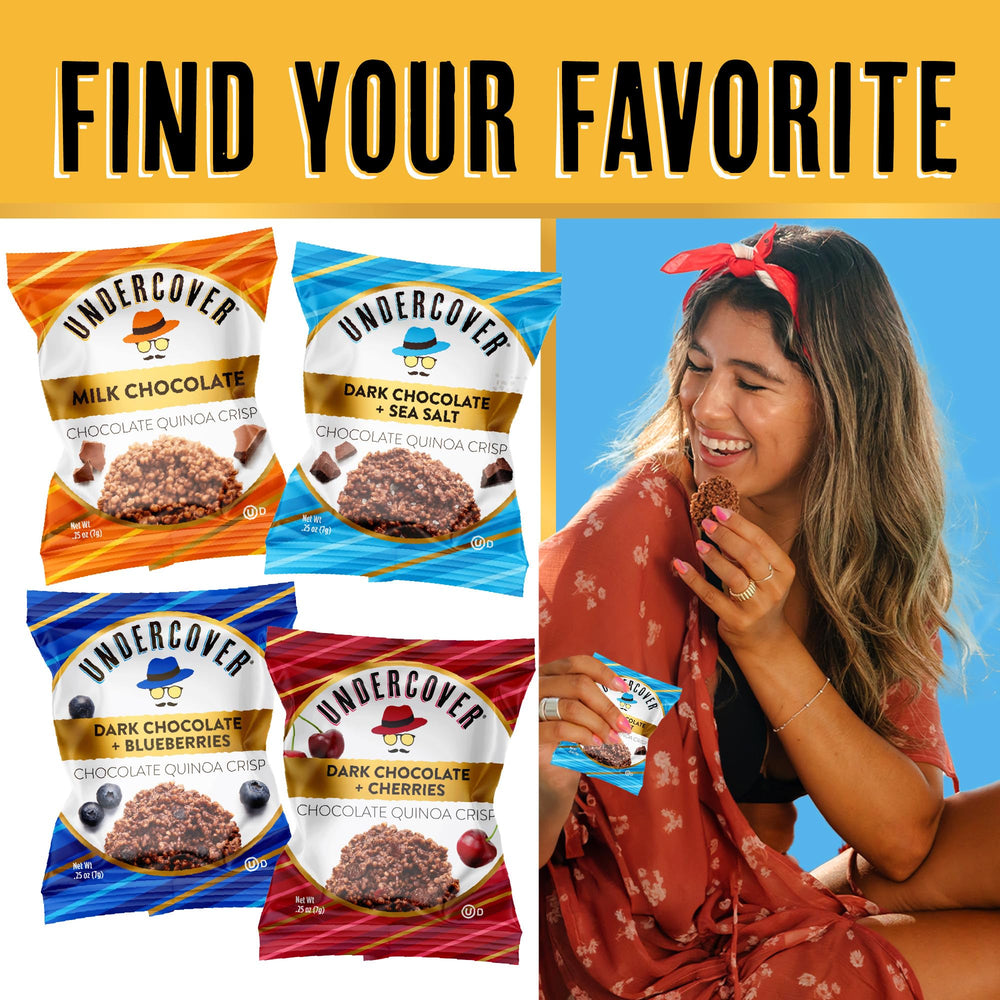Undercover Quinoa crisps held in hand, convenient on-the-go snack.