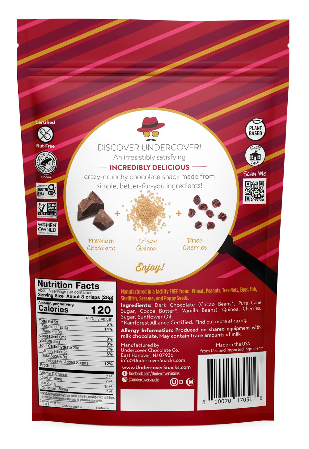 Undercover Snacks factory image shows SQF-3 certified facility and strict quality controls.