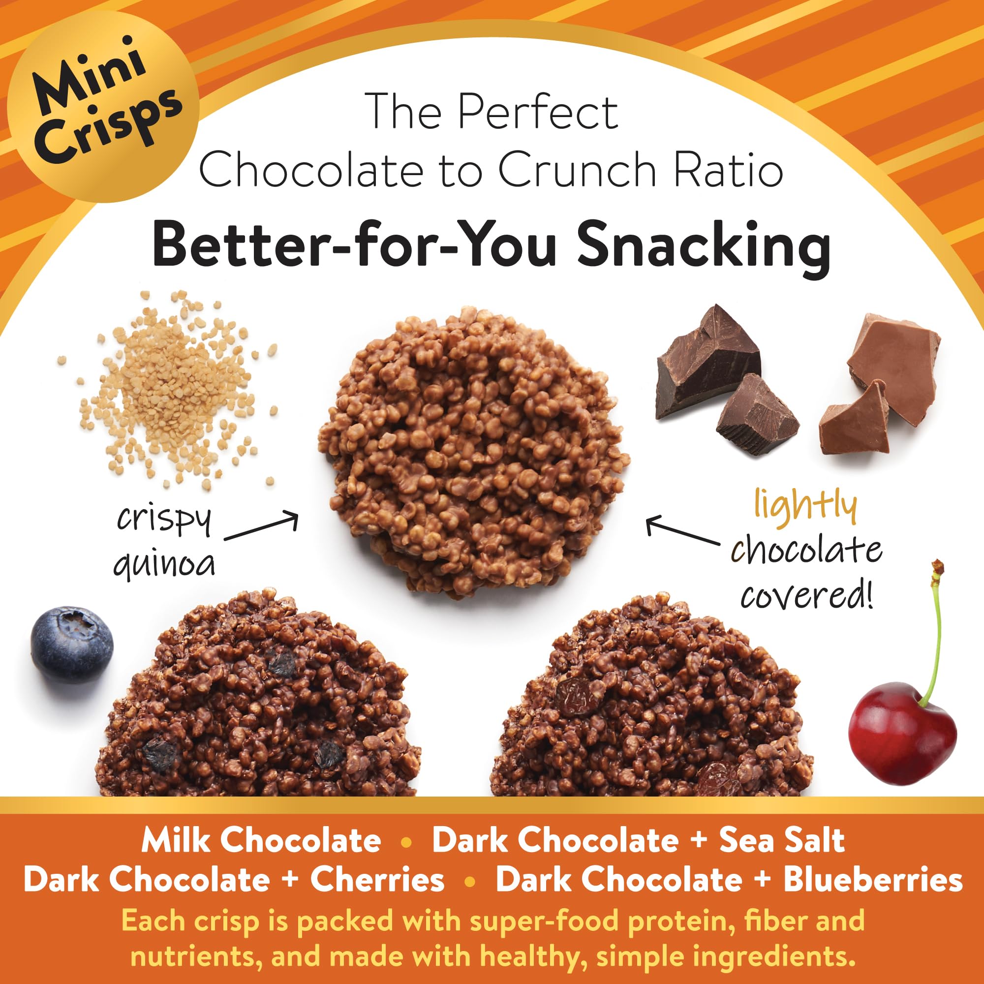Undercover Snacks chocolate quinoa crisps with dark chocolate and blueberries—protein-packed for active days.