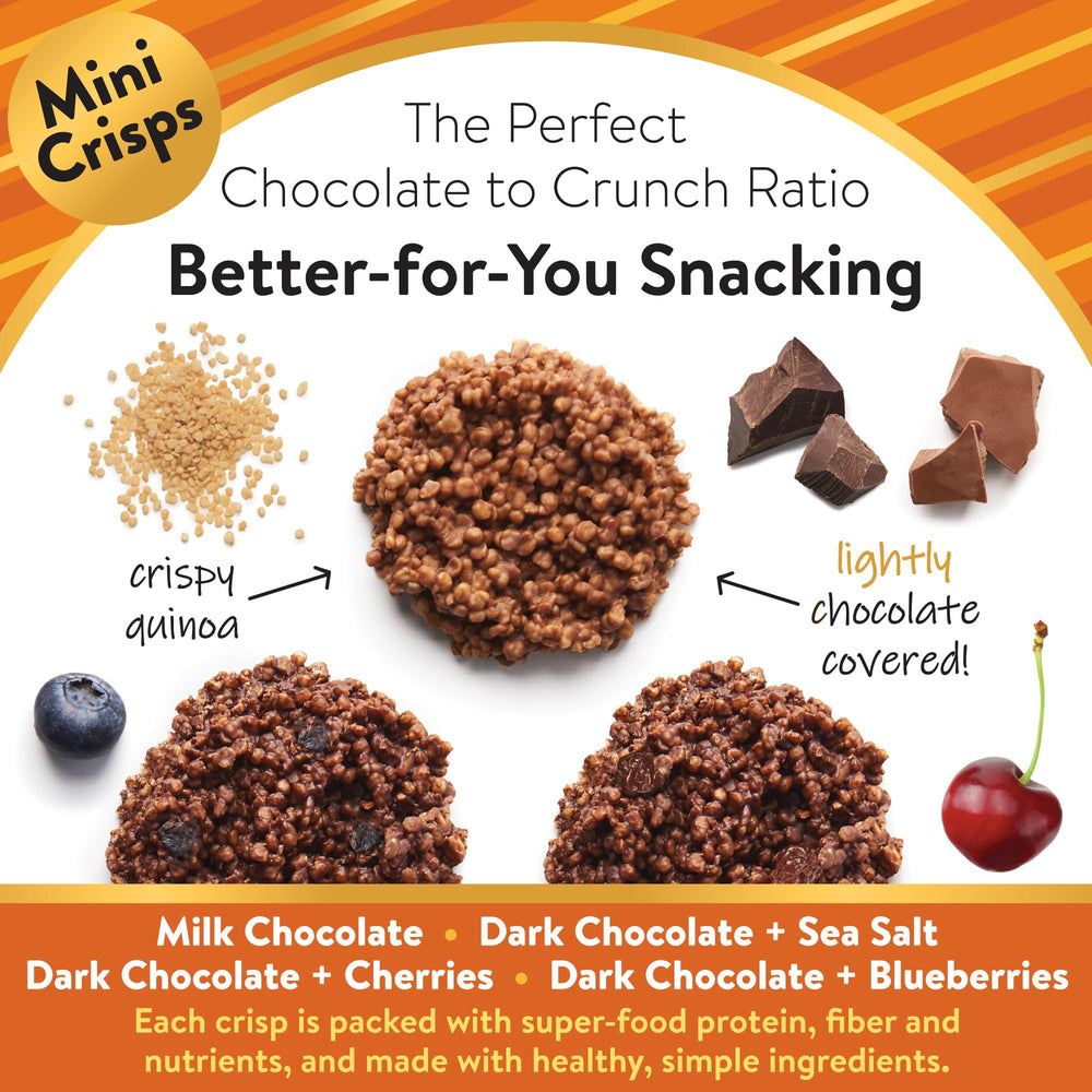 Undercover Snacks chocolate quinoa crisps with dark chocolate and blueberries—protein-packed for active days.