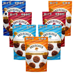 Undercover Snacks chocolate quinoa crisps with dark chocolate and sea salt—gluten-free snack time.