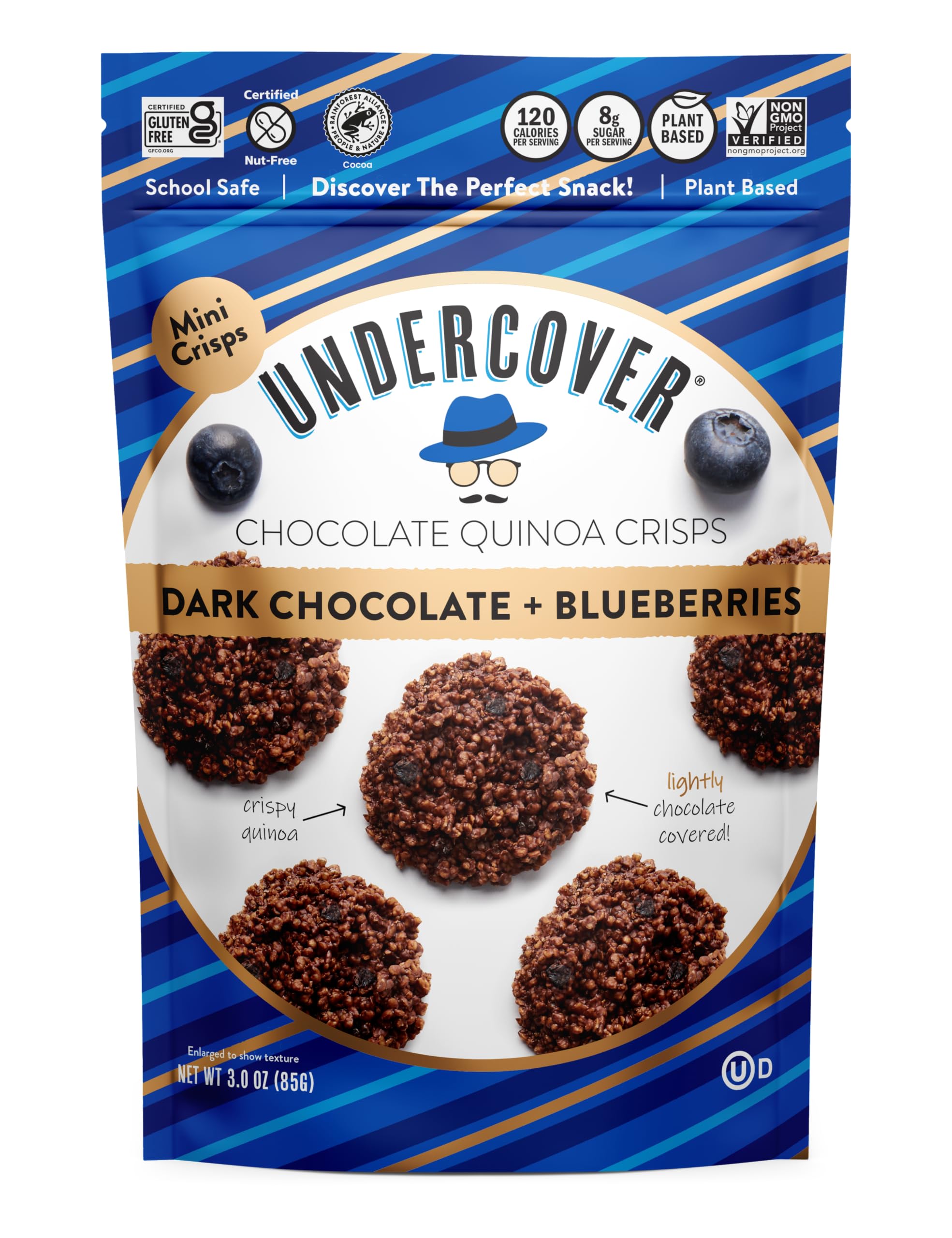 Undercover Snacks packaging highlights allergen-friendly claims and USA-made production.