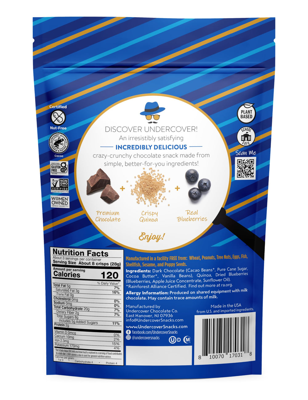 Undercover Snacks chocolate-quinoa crisps close-up reveals glossy coating and crisp texture.