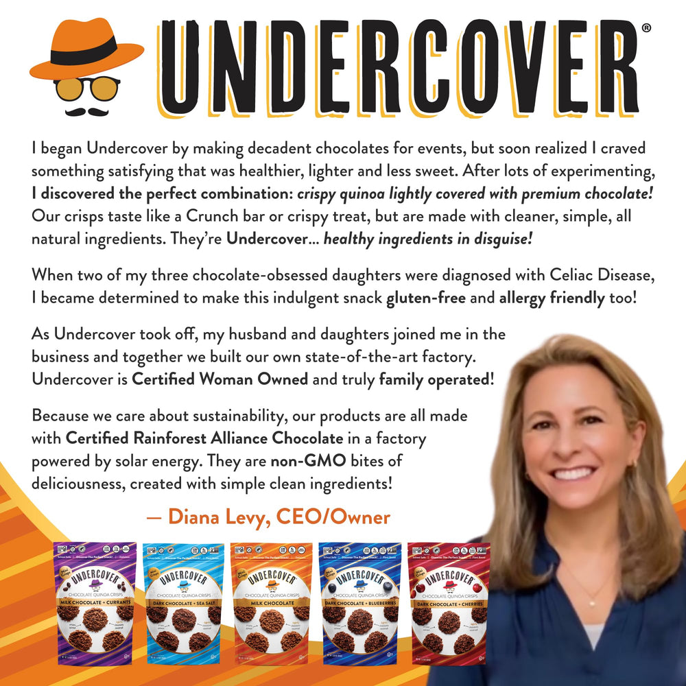 Undercover Snacks rainforest alliance cocoa—premium sourcing and flavor.