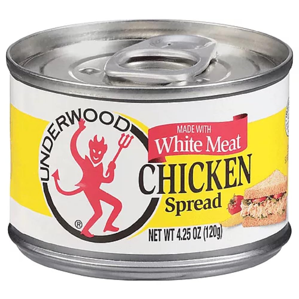 Underwood Chicken Spread can packaging highlights white meat for quick sandwiches