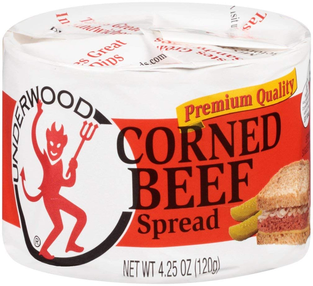 Underwood Corned Beef Spread tin close-up for quick, tasty on-the-go snacks