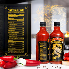 Underwood Ranches Dragon Chili Garlic bottle side view highlights premium ingredients