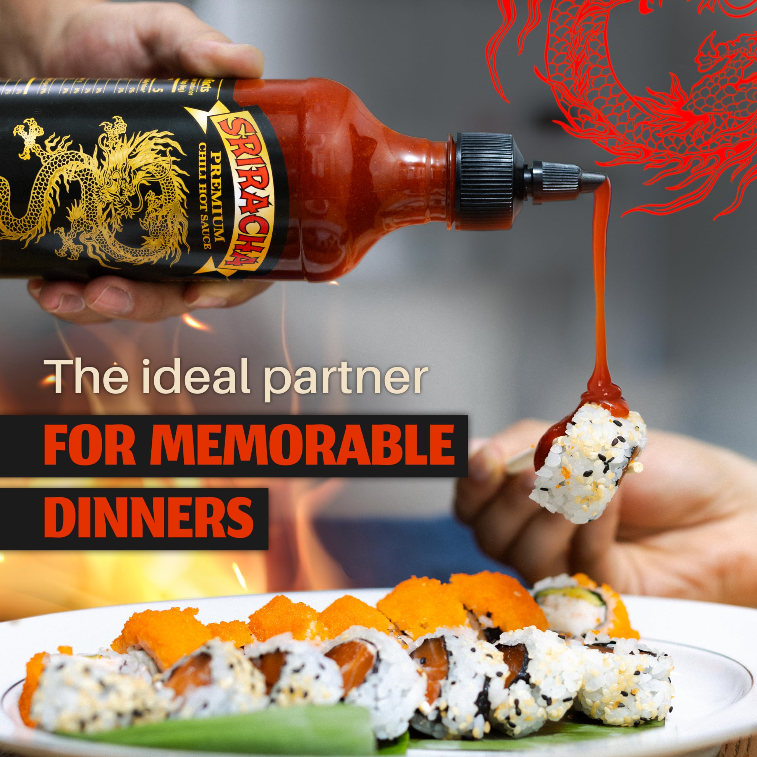 Underwood Ranches Dragon Sriracha with noodles and stir-fry pairing.