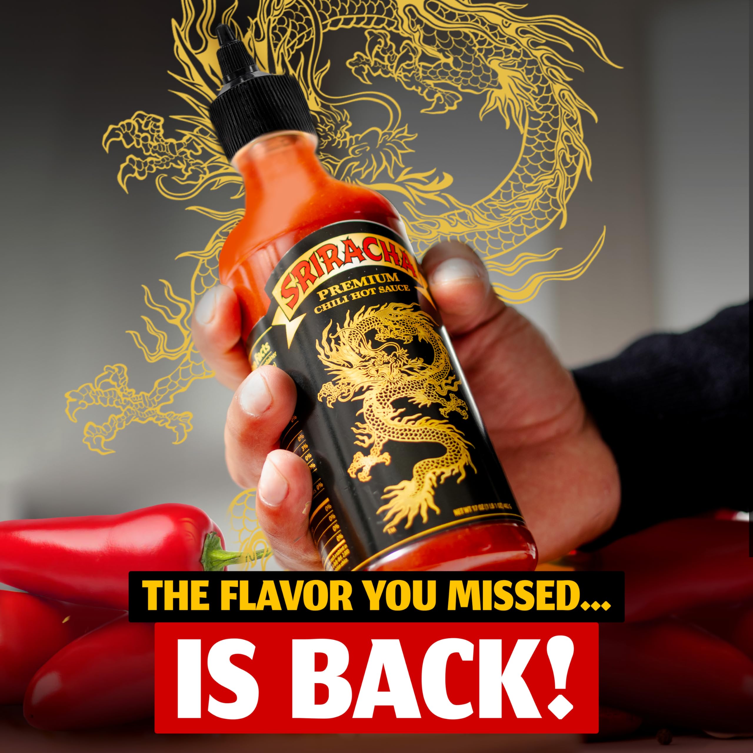 Underwood Ranches Sriracha bottle ideal for noodles and pizza.