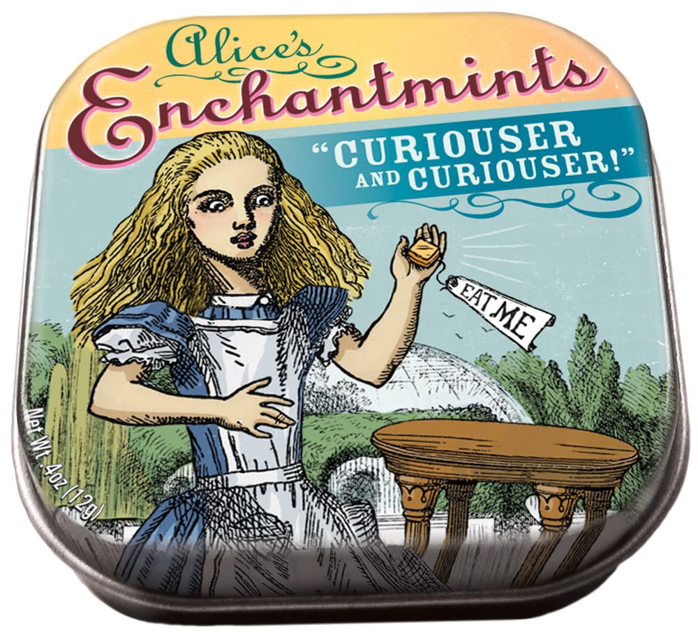 The Unemployed Philosophers Guild Alice's Enchantmints tin front view for fresh breath on the go.