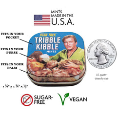 Tin lid close-up with Captain Kirk artwork for on-the-go breath refreshment.