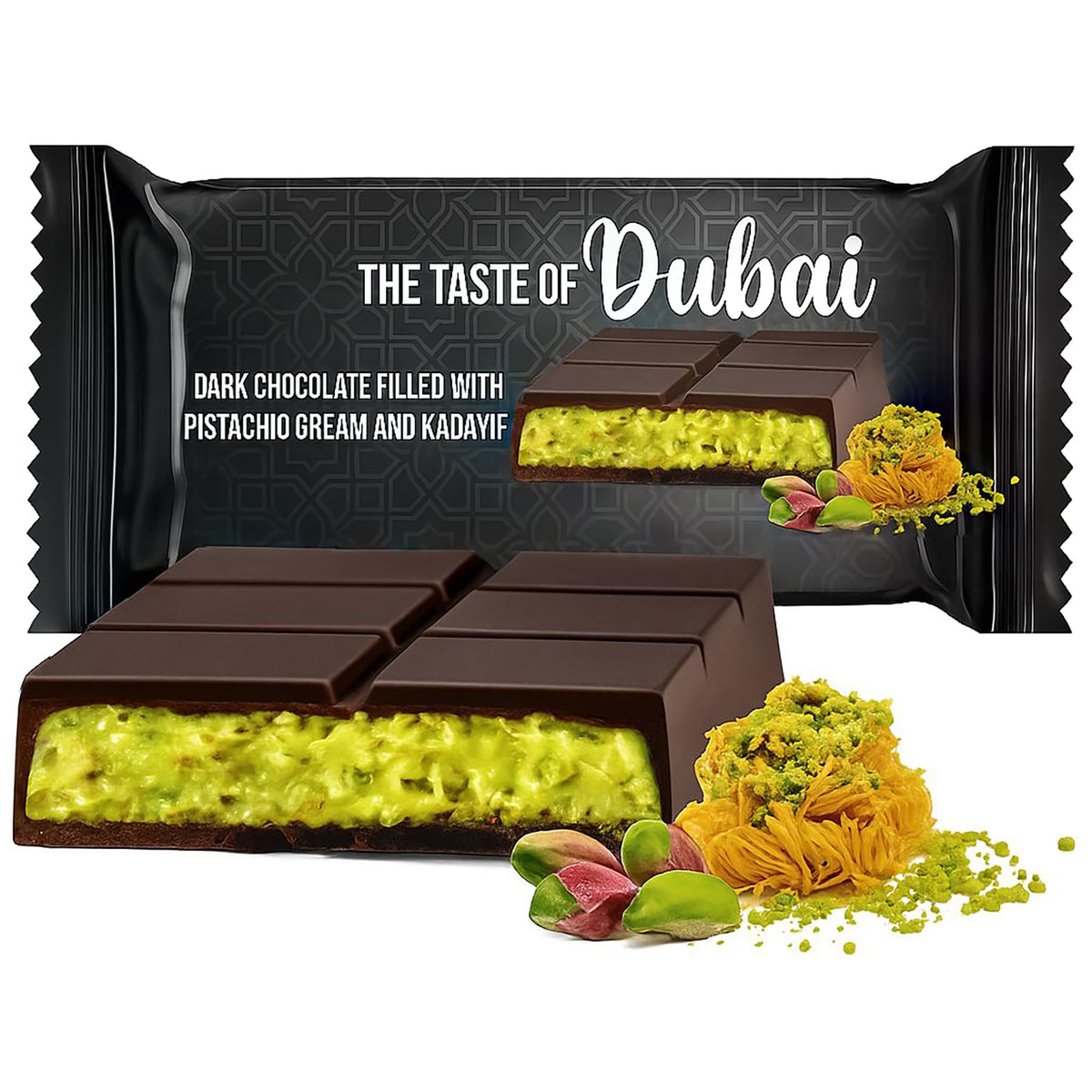 UNIQBITE Dark Dubai chocolate bar with pistachio cream for indulgent snacking