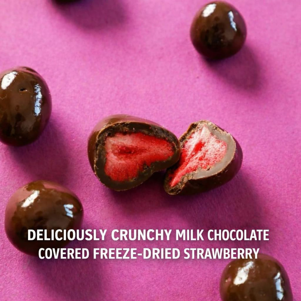 UNIQBITE dragee-style chocolate strawberry snack piece ready to enjoy.