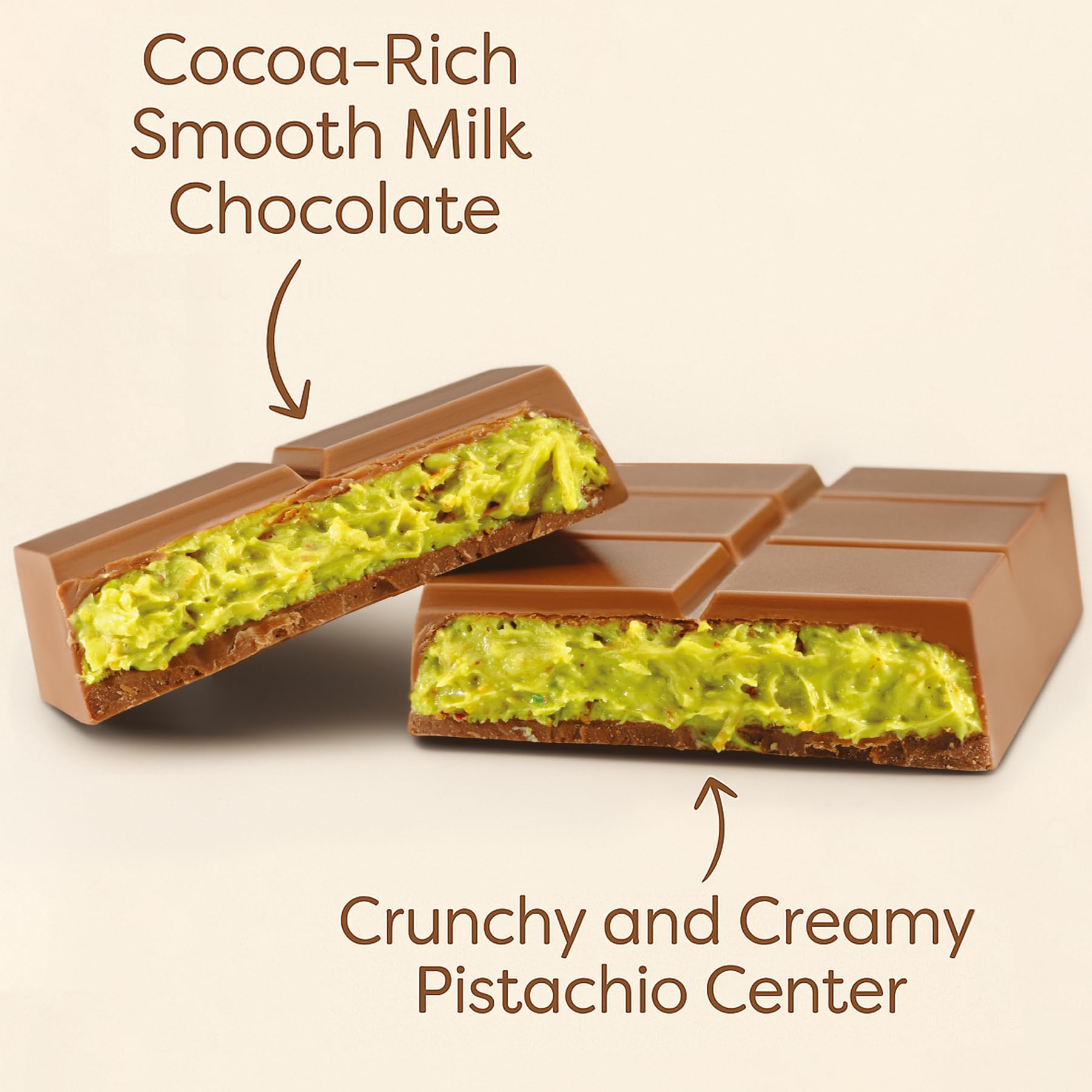 Milk chocolate with pistachio filling and crispy kataifi texture