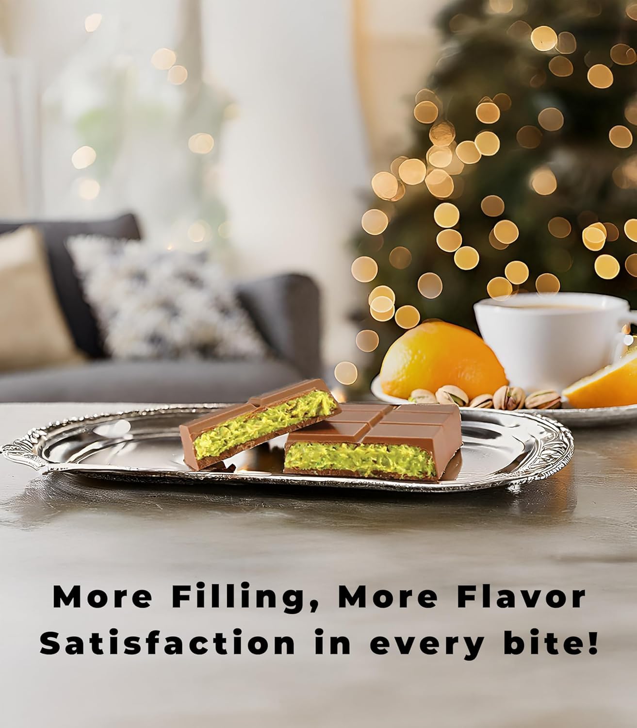 Vegetarian-friendly pistachio bar with knafeh-inspired profile