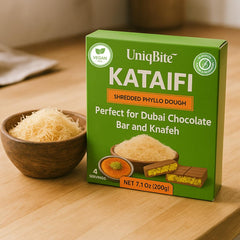 UNIQBITE Kataifi ready for prep in a bowl, ideal for quick dessert layering.