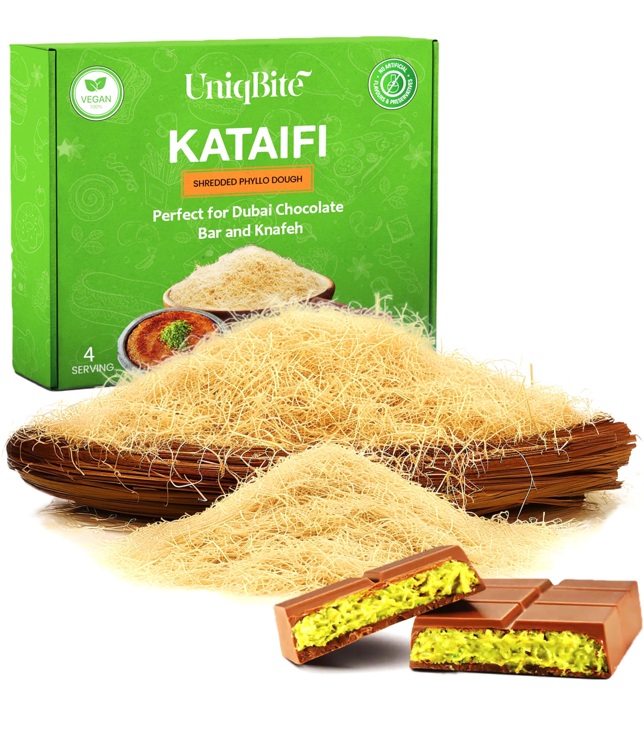 UNIQBITE Kataifi is wheat-based and vegan-friendly, suitable for diverse fillings.