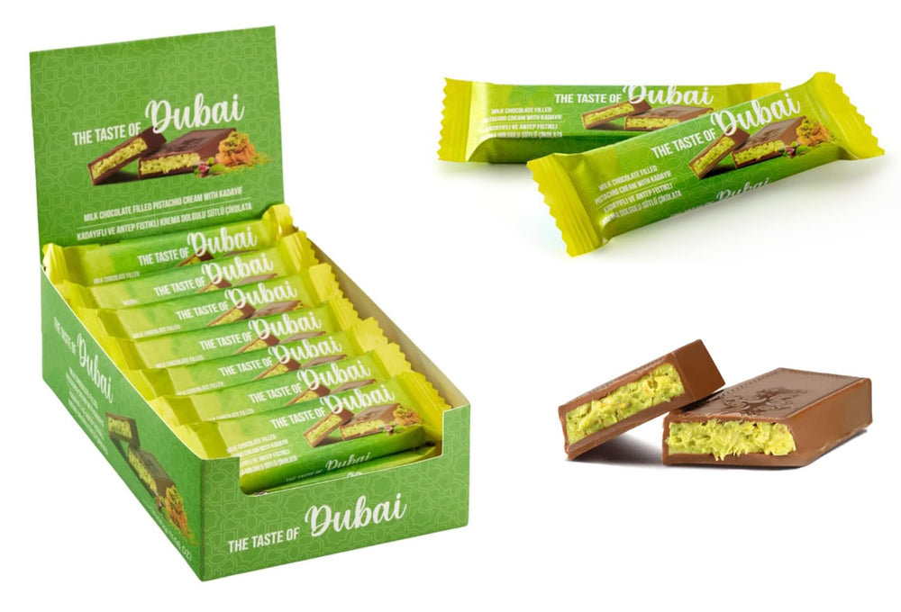 UNIQBITE Mini Dubai Pistachio Bar outer pack, ideal for gifting and sharing.