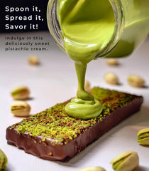 UNIQBITE Pistachio Cream filling a Dubai chocolate bar