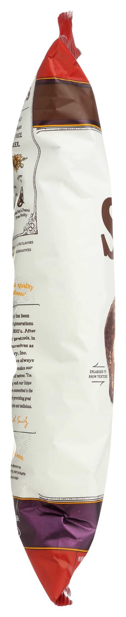 Unique Snacks 11-ounce bag view highlighting convenient snacking on the go.