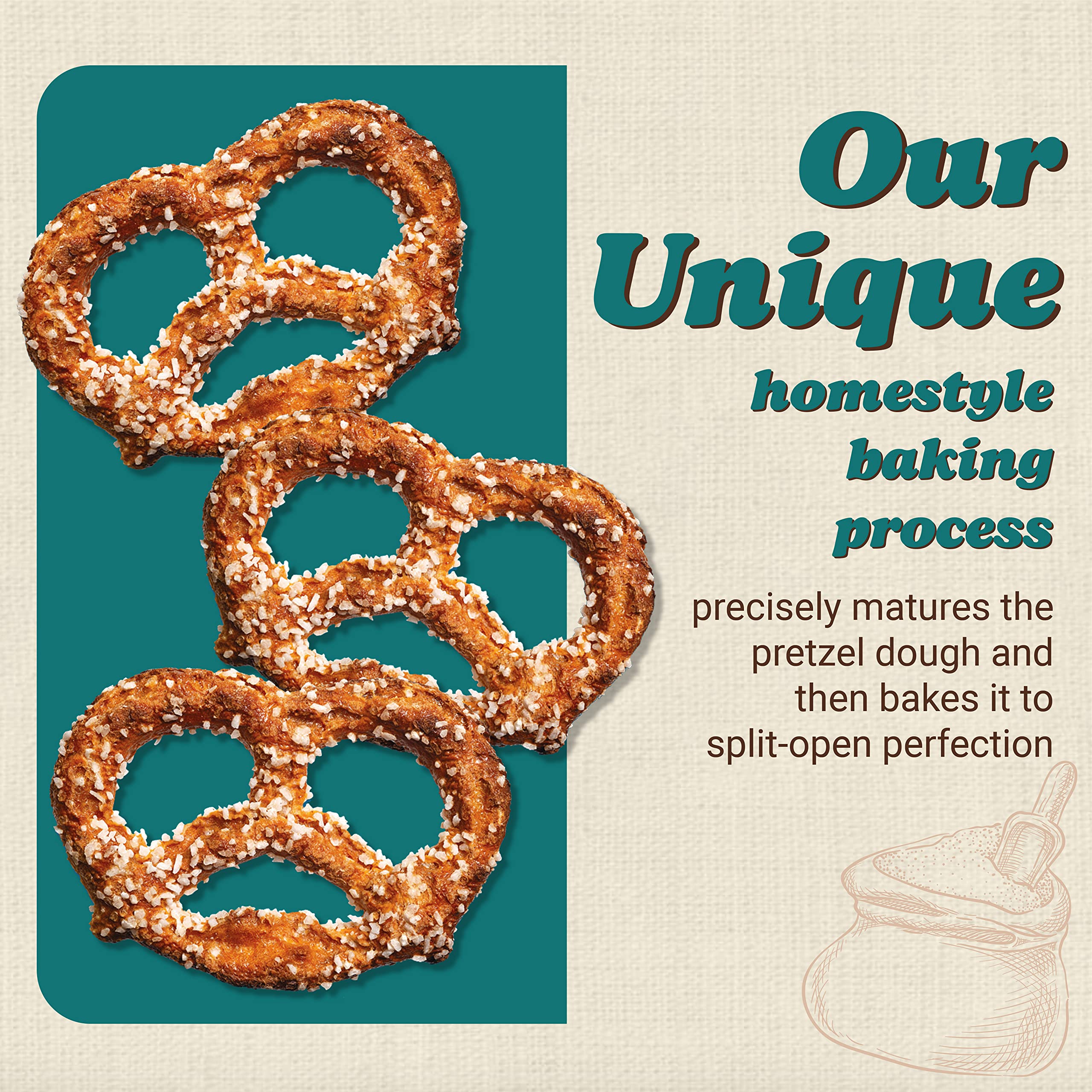 Unique Snacks Extra Salt Splits Pretzels homestyle bake aroma enhances snack time.