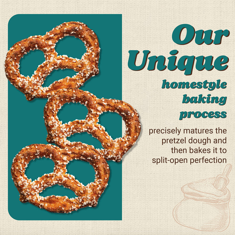 Unique Snacks Extra Salt Splits Pretzels homestyle bake aroma enhances snack time.
