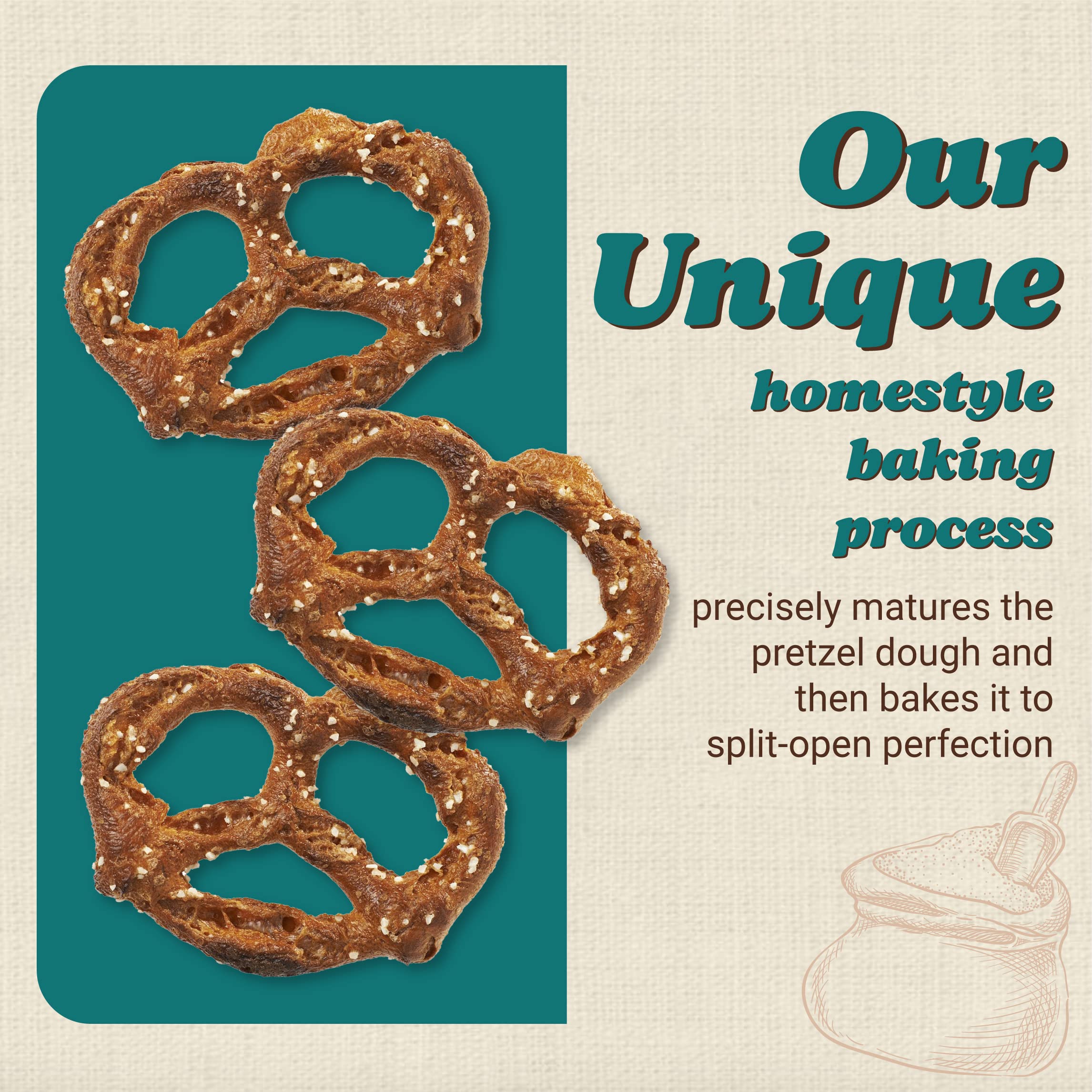 Unique Snacks Original Splits Pretzels kosher certification badge signals trusted quality.
