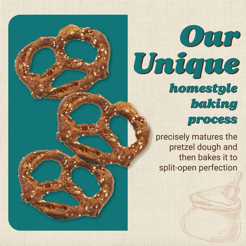 Unique Snacks Original Splits Pretzels kosher certification badge signals trusted quality.