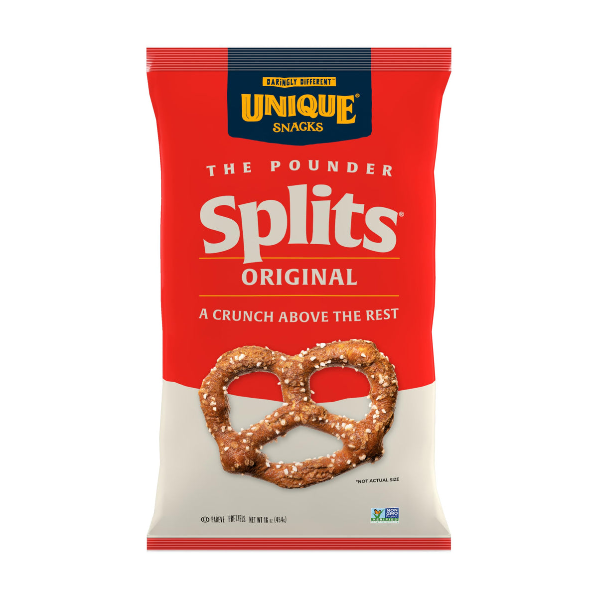 Unique Snacks Original Splits Pretzels pack demonstrates a shareable party snack option.