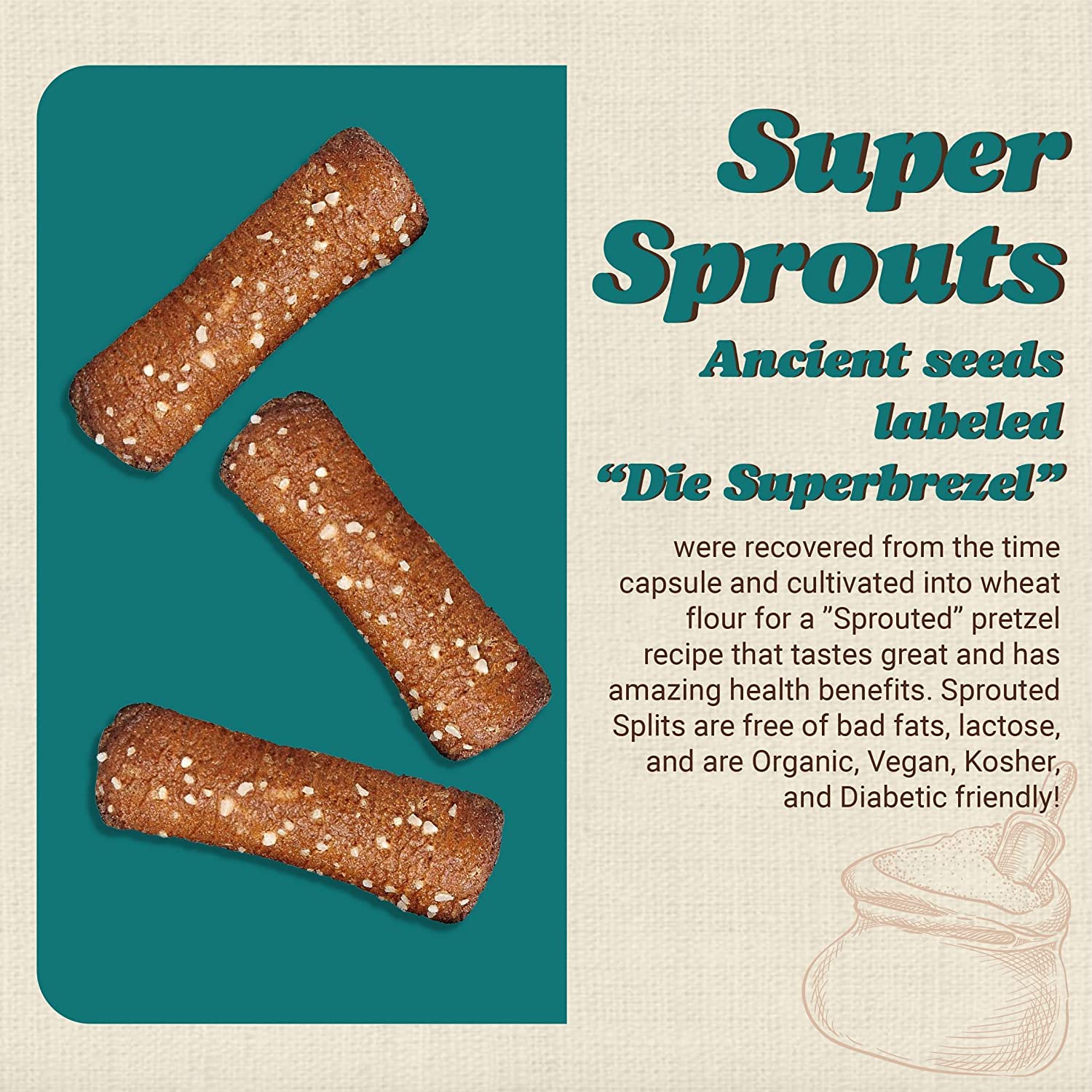 Vegan, non-GMO labeled Unique Snacks sprouted pretzel shells