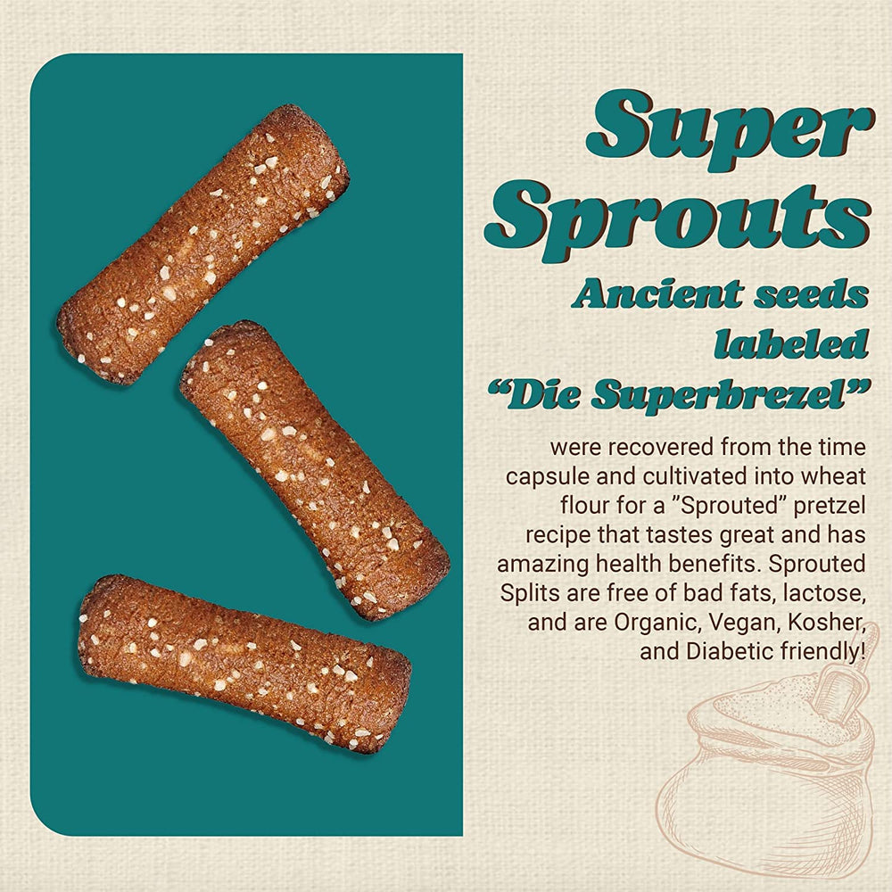 Vegan, non-GMO labeled Unique Snacks sprouted pretzel shells