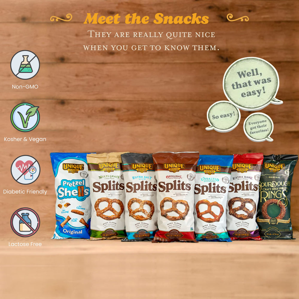 Unique Snacks Unsalted Splits Pretzels total 66-ounce bundle