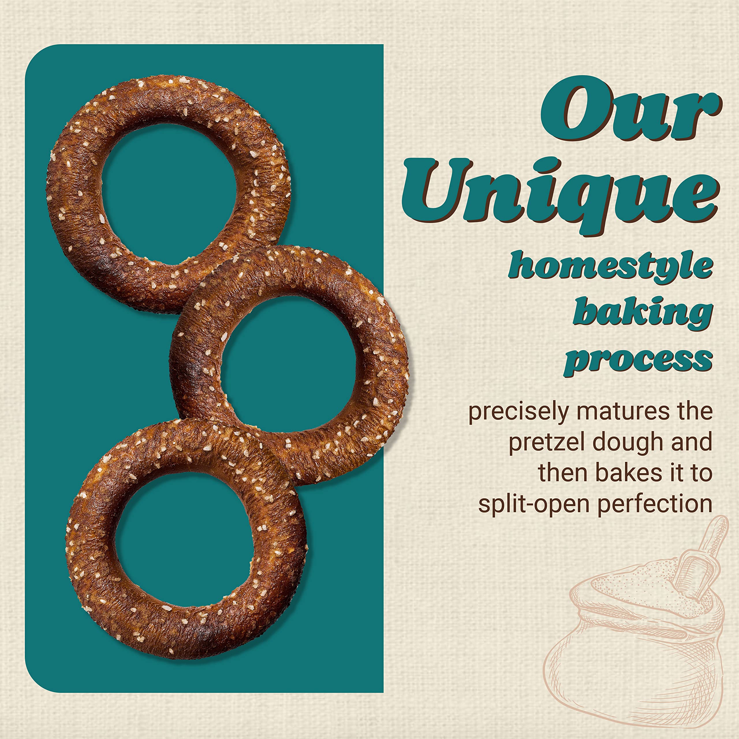 Unique Snacks Sourdough Craft Beer Pretzel Rings halved view suggests quick portion-friendly snacking
