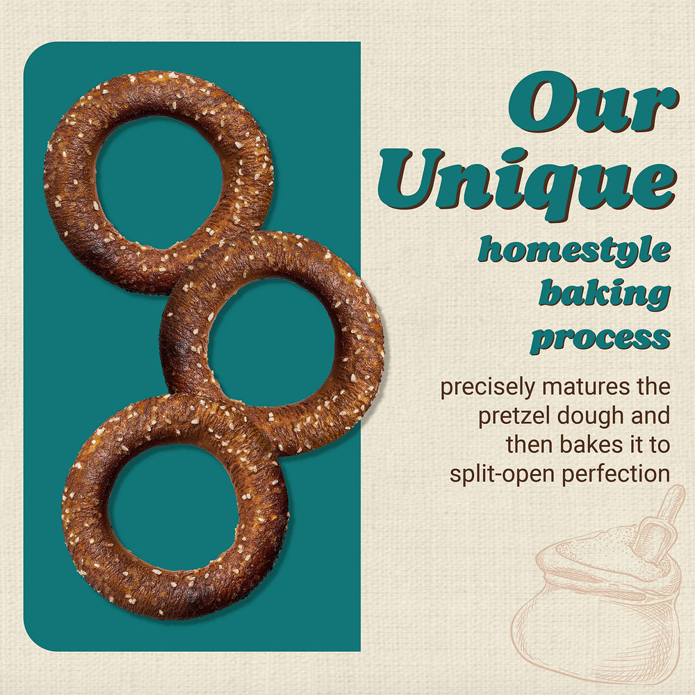 Unique Snacks Sourdough Craft Beer Pretzel Rings halved view suggests quick portion-friendly snacking