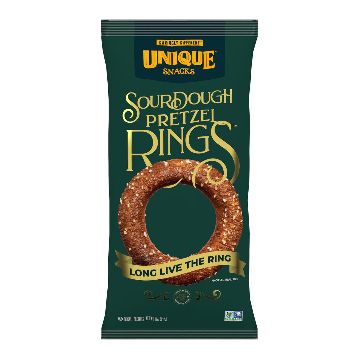 Unique Snacks sourdough craft beer pretzel rings packaging ready for sharing at gatherings