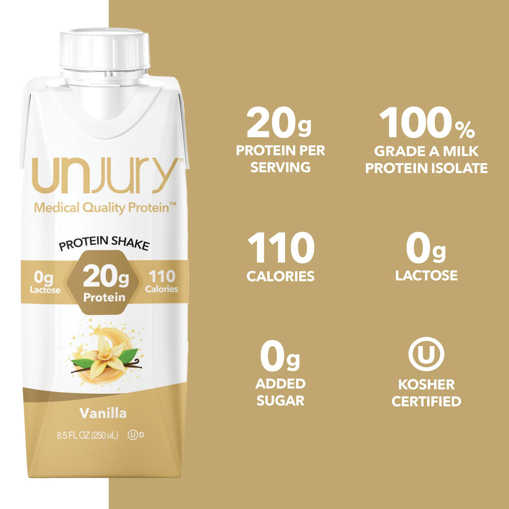 Unjury Vanilla nutrition facts label with protein details