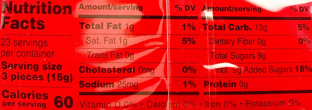 Chinese Good Luck Candy wrappers close-up showing glossy fruit flavors