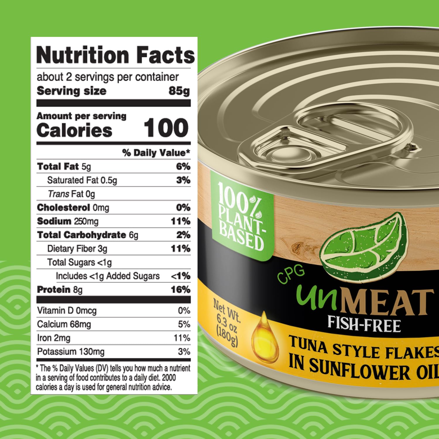 unMEAT Tuna Style Flakes back-of-can view for quick meal prep.