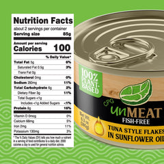 unMEAT Tuna Style Flakes back-of-can view for quick meal prep.