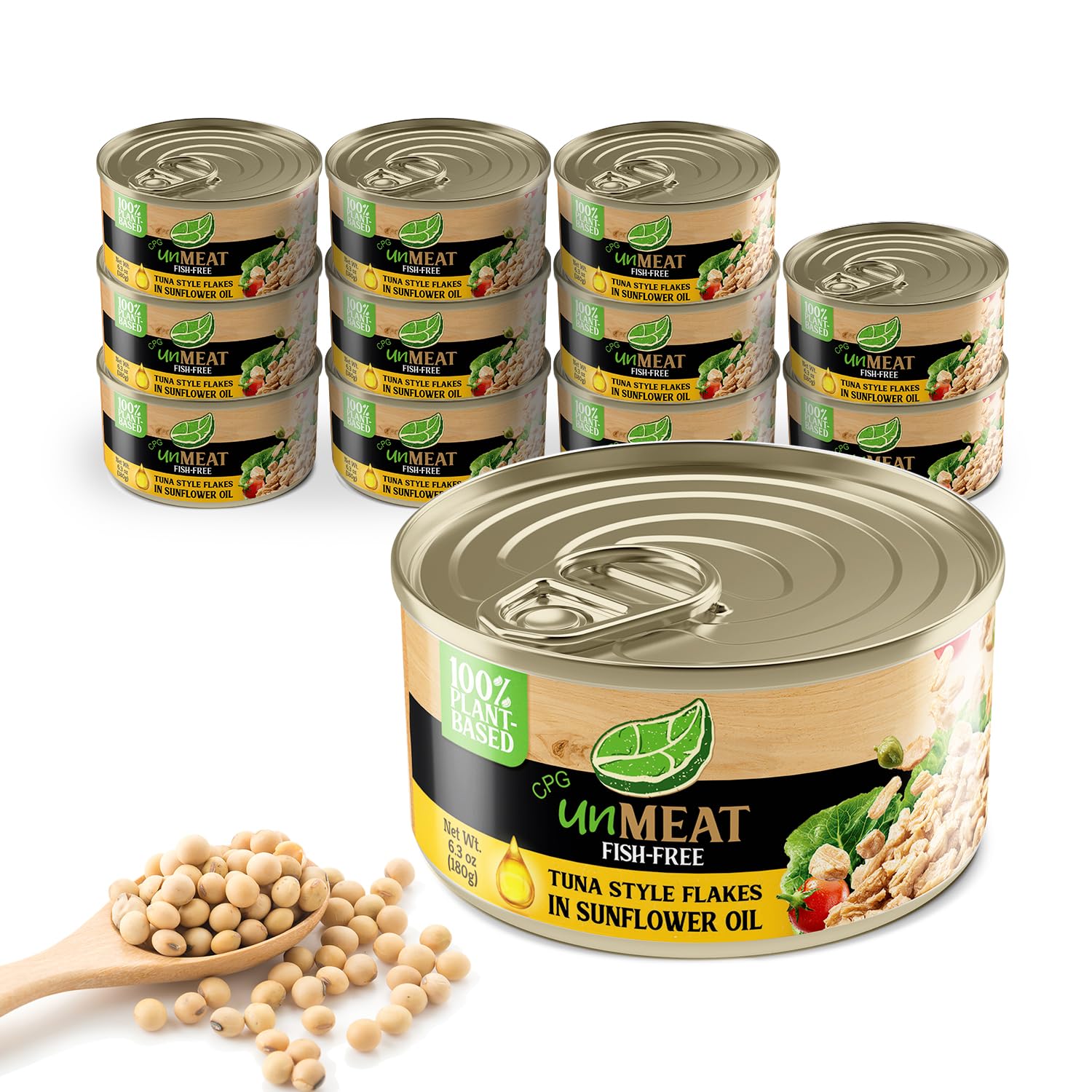 unMEAT Tuna Style Flakes in water-packed can for light, easy meals.