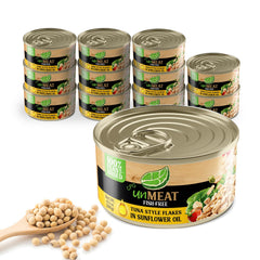 unMEAT Tuna Style Flakes in water-packed can for light, easy meals.