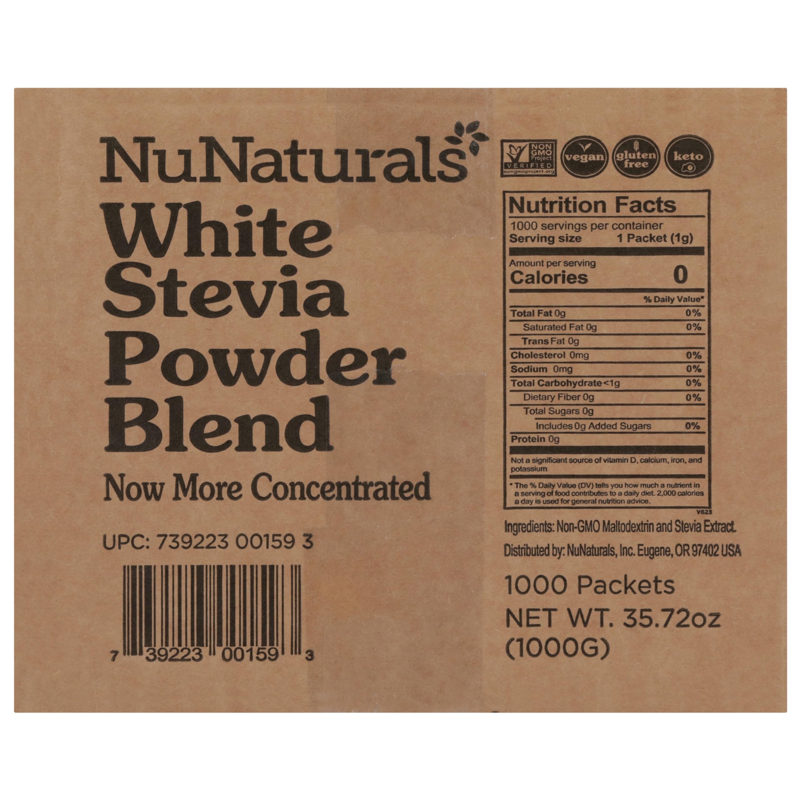 NuNaturals stevia packets pre-measured for easy, controlled portions.