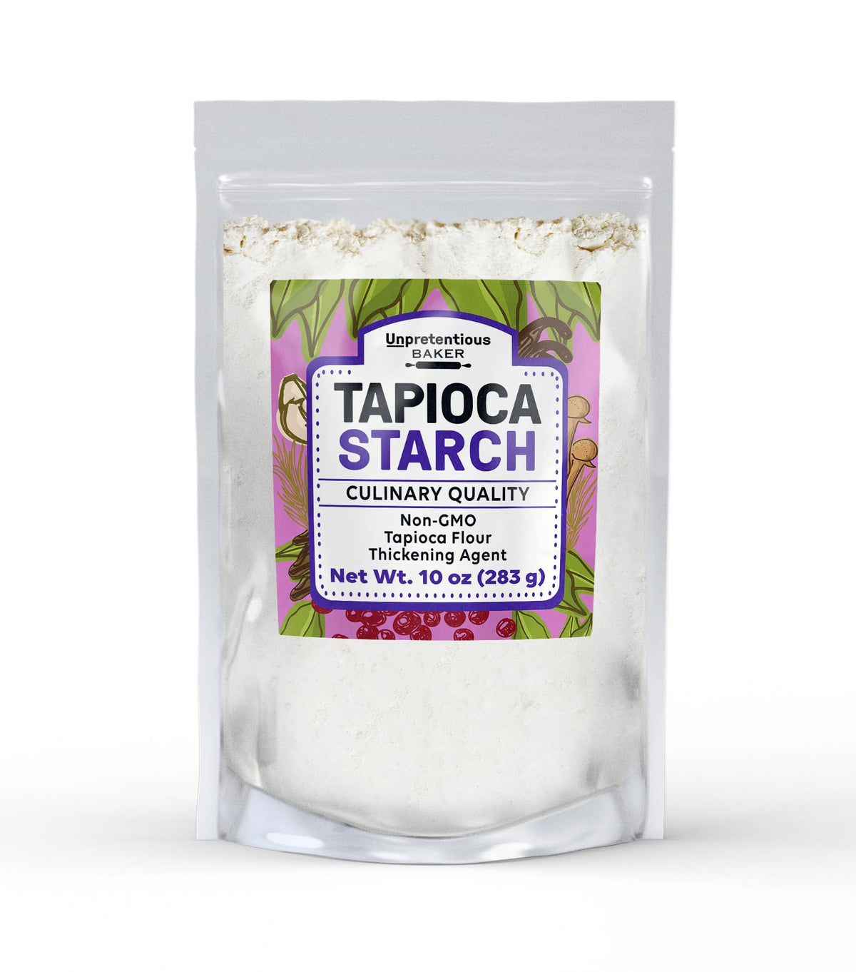 Unpretentious Baker Tapioca Starch bottle shows a versatile gluten-free thickener for sauces and pies.