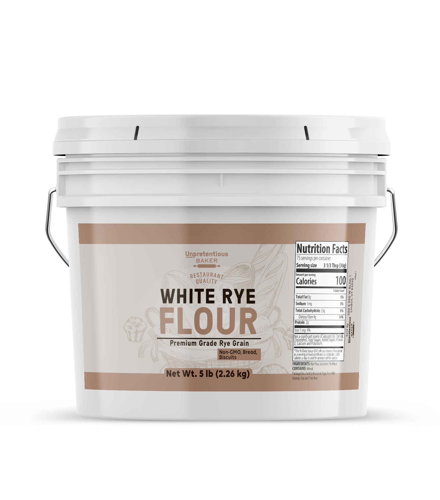 Unpretentious Baker White Rye Flour packaging front, easy storage for home bakers.