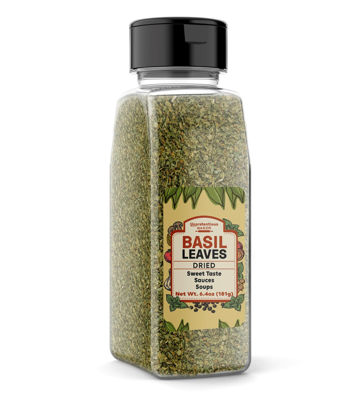 Unpretentious Basil Leaves in a jar deliver fresh aroma for sauces.