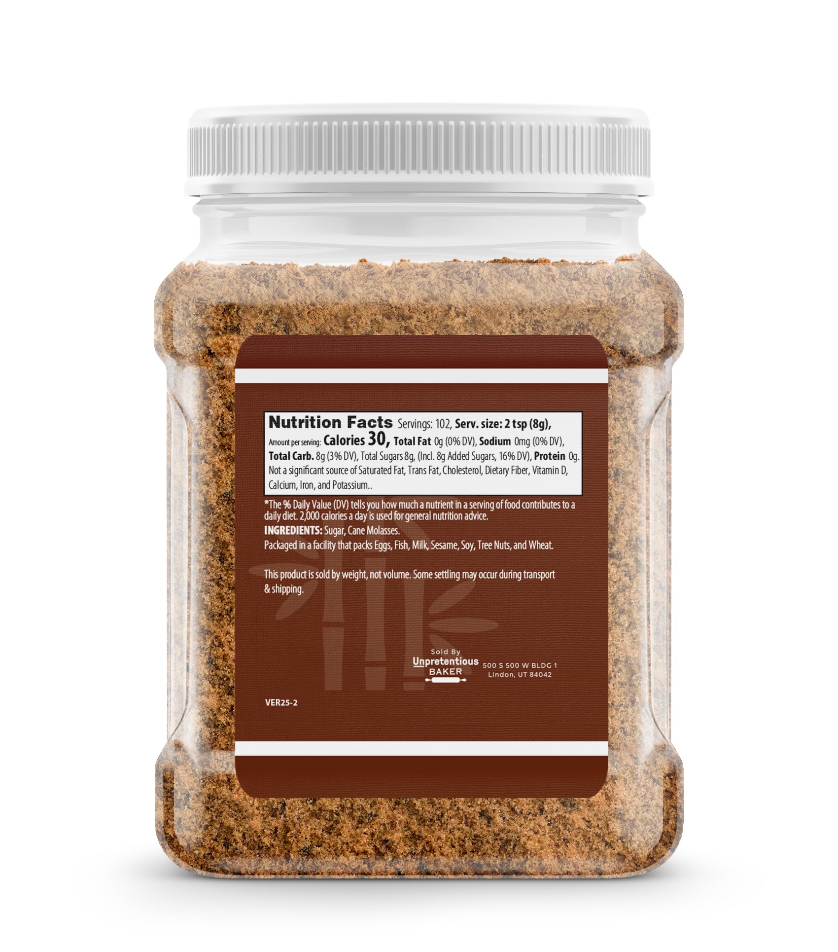 Unpretentious Dark Brown Sugar bag open reveals fine granules ideal for even blending.