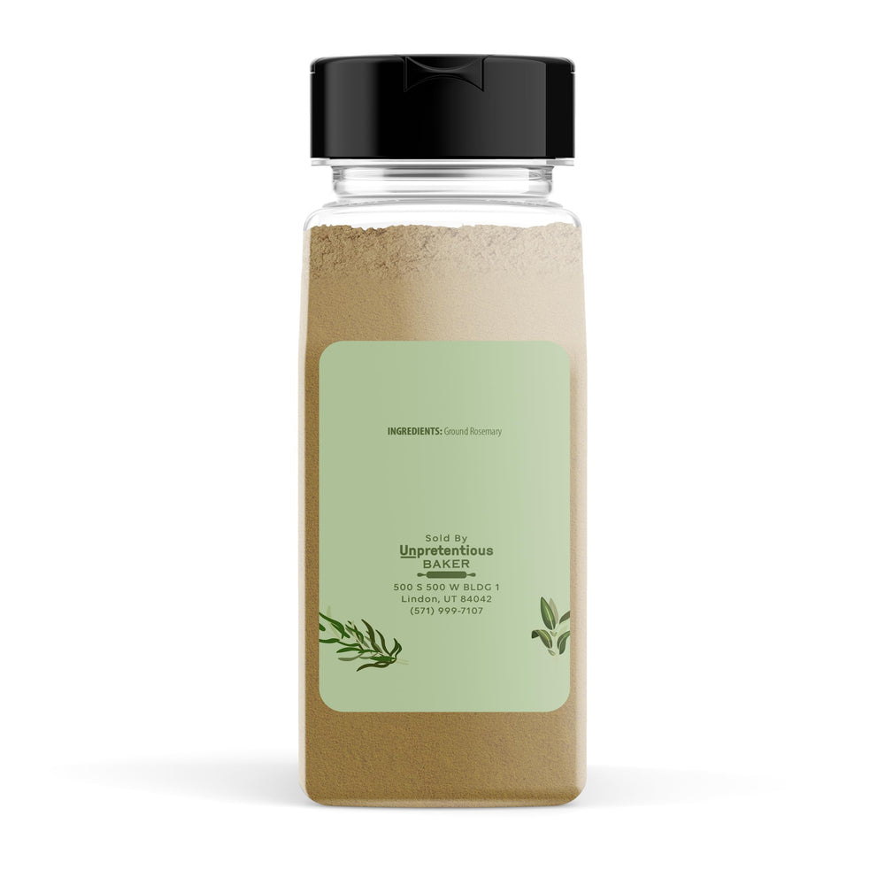 Close-up of Unpretentious ground rosemary powder in a shaker for convenient sprinkling