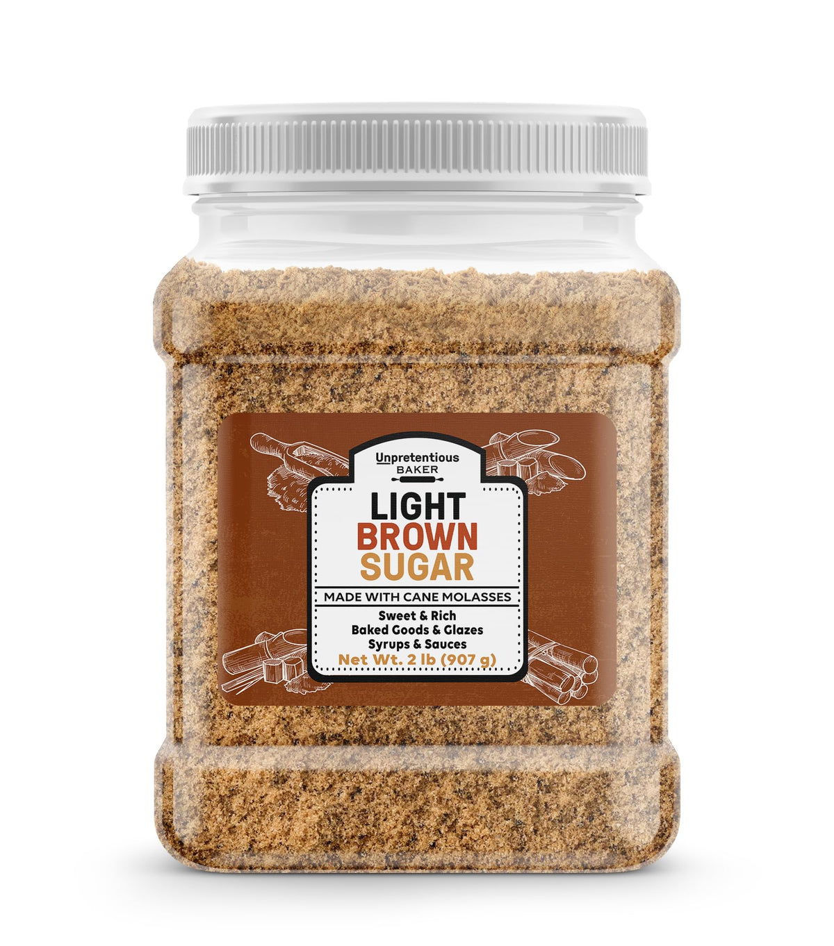 Unpretentious Light Brown Sugar jar pour shows easy baking and glaze preparation.
