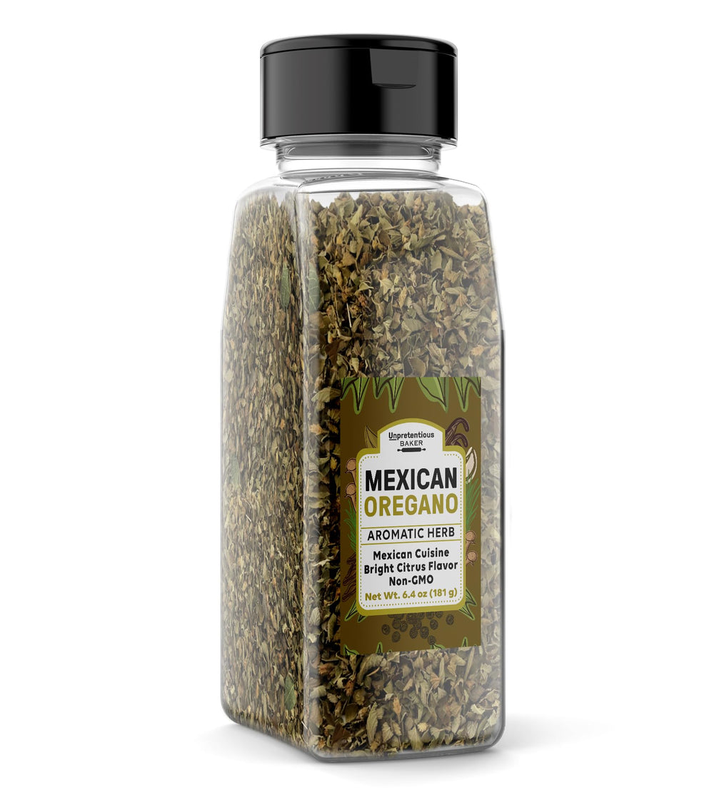 Unpretentious Mexican Oregano jar showing bright aroma, ideal for sauces.