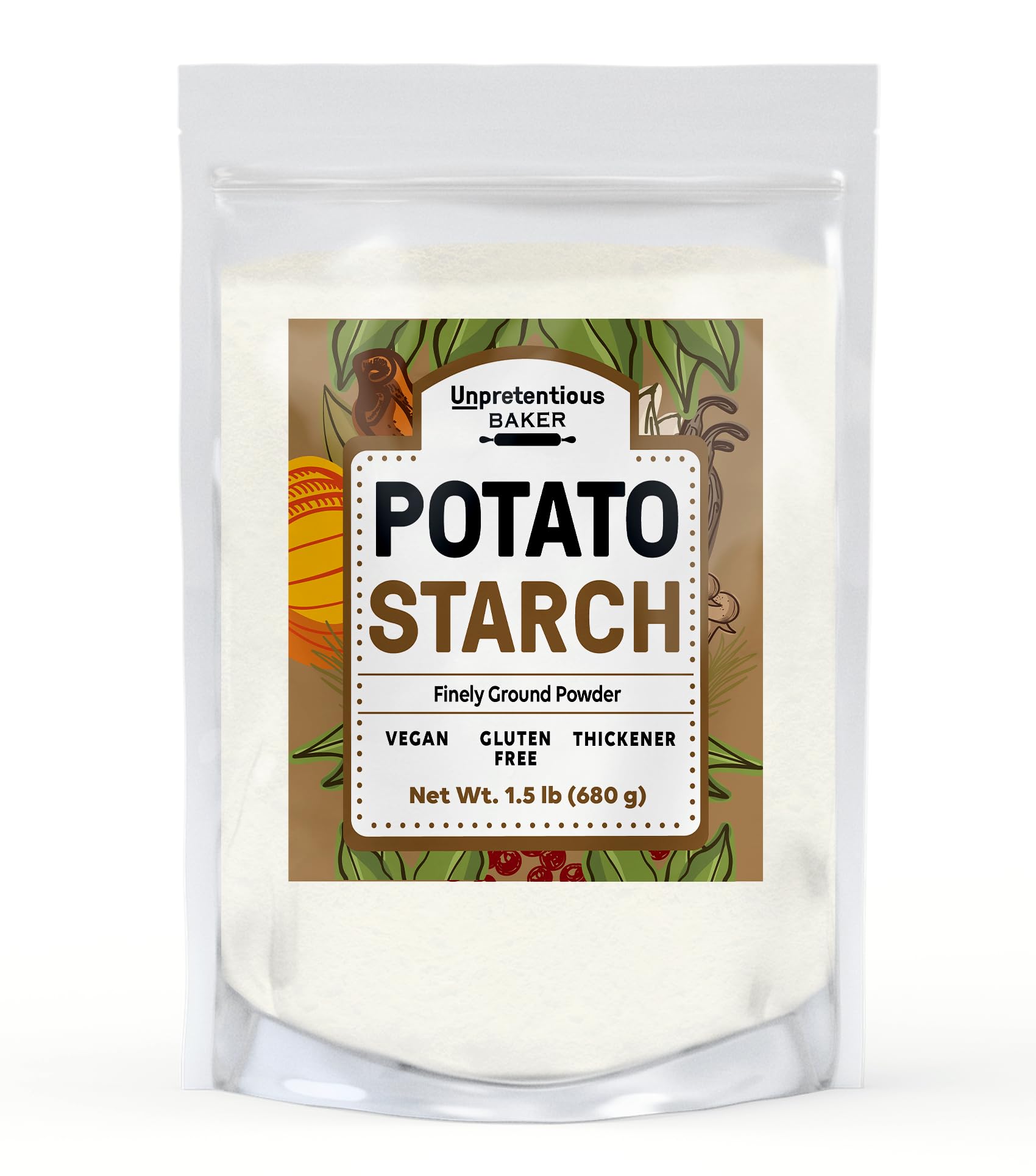 Unpretentious Potato Starch bottle for gluten-free cooking and thickening.